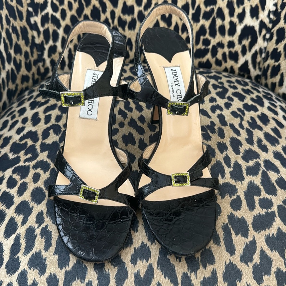Jimmy Choo Crocodile Heels With Rhinestone Buckle